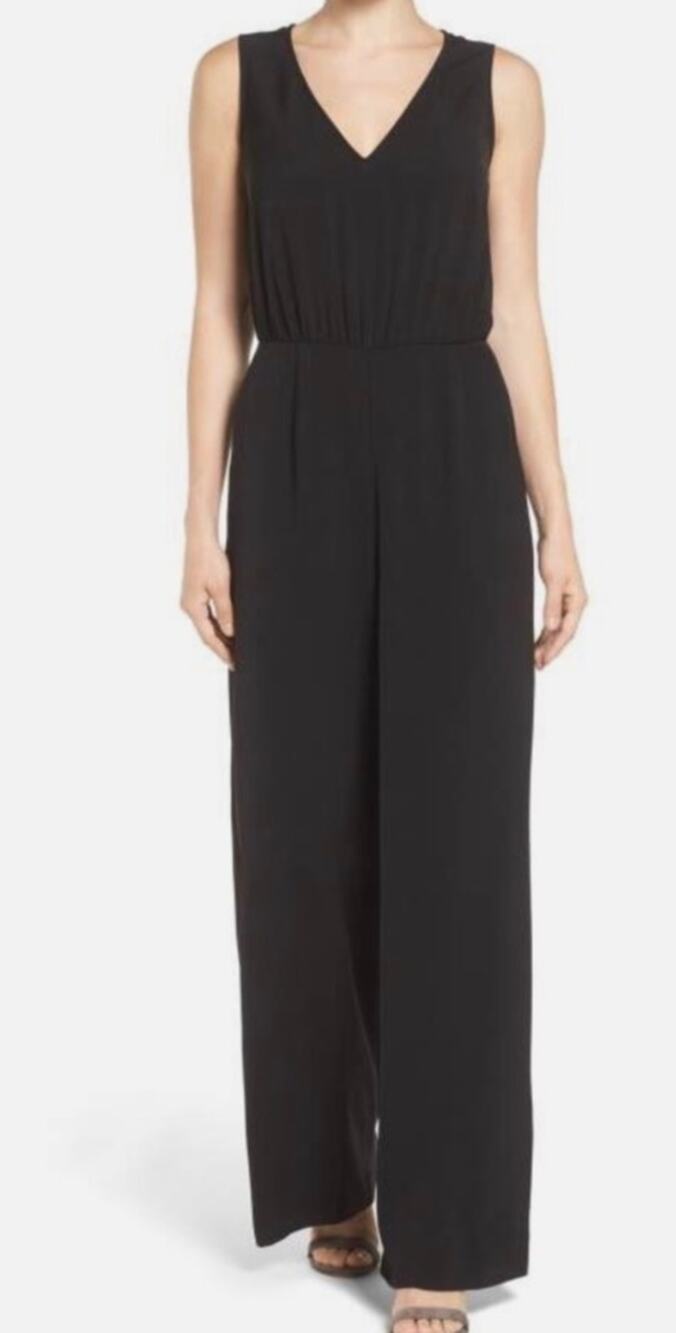 New HALOGEN Nordstrom Sleeveless Wide Leg Jumpsuit Romper Black XL Ret $89